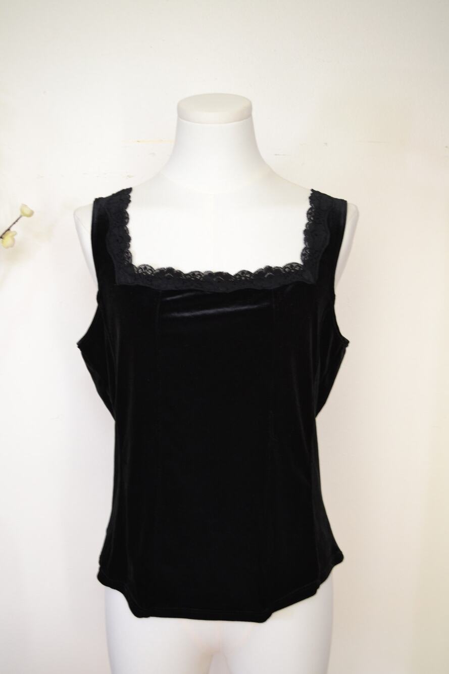 Gothic Velvet Square Neck Blouse with Lace Detailing Size XL Goth Whimsygoth